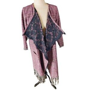 MUCHE MUCHETTE LONG COAT DUSTER COVER w 3/4 SLEEVES in PINK BROWN WHITE SZ SP